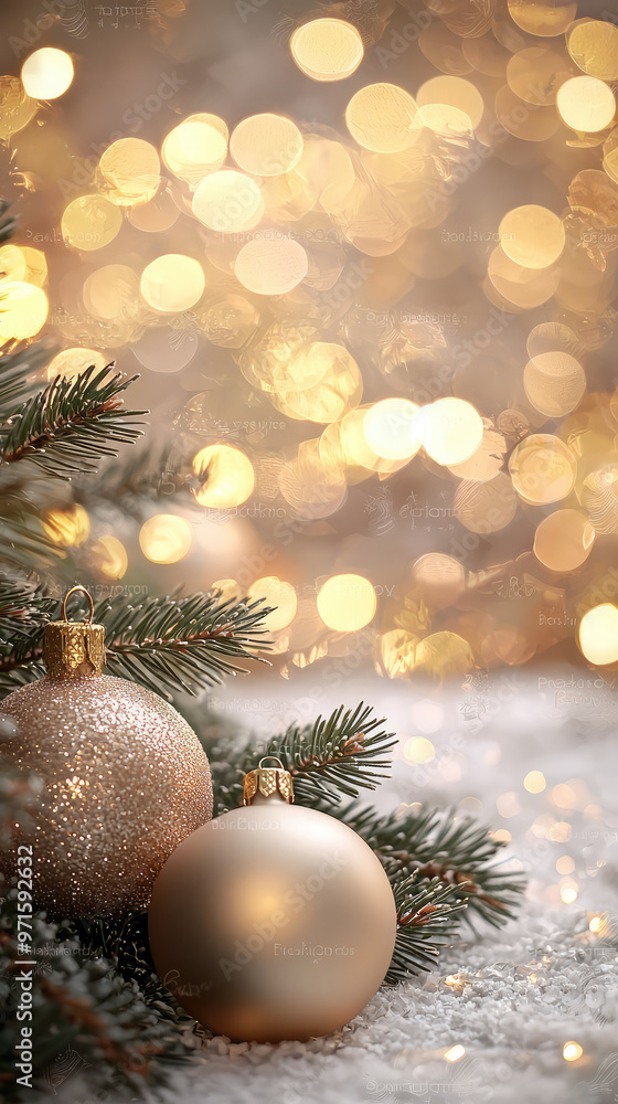 Classic Christmas background with ornaments and pine branches, evoking warmth and joy Classic Christmas background with ornaments and pine branches, evoking warmth and joy