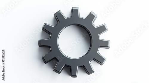 A silver gear on a white background