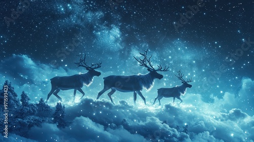 Wallpaper Mural Majestic Reindeer Walking Across a Starry Night Sky in a Snowy Winter Wonderland Torontodigital.ca