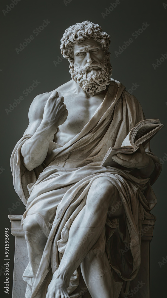 Stoic philosopher statue, marble sculpture, deep in thought, wisdom Stoic philosopher statue, marble sculpture, deep in thought, wisdom