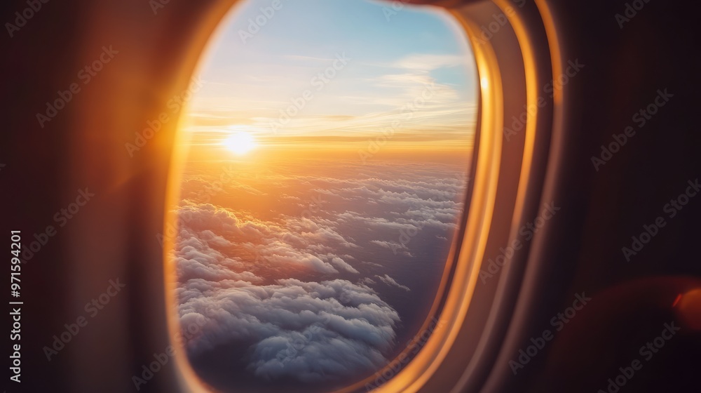 Sunset Through Aircraft Window. Sunset Through Aircraft Window.
