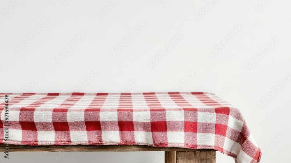 Checkered Tablecloth on Wooden Table. Checkered Tablecloth on Wooden Table.
