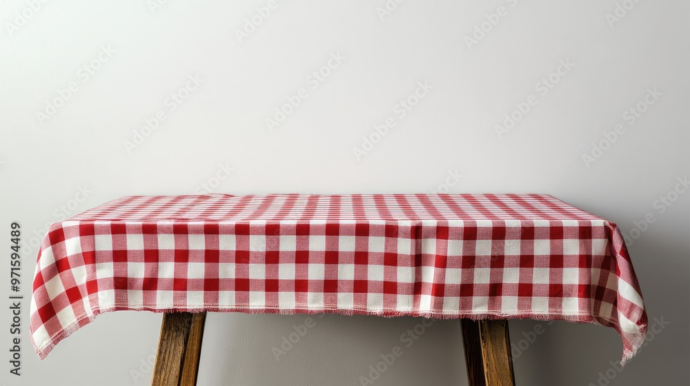 Checkered Tablecloth on Wooden Table. Checkered Tablecloth on Wooden Table.