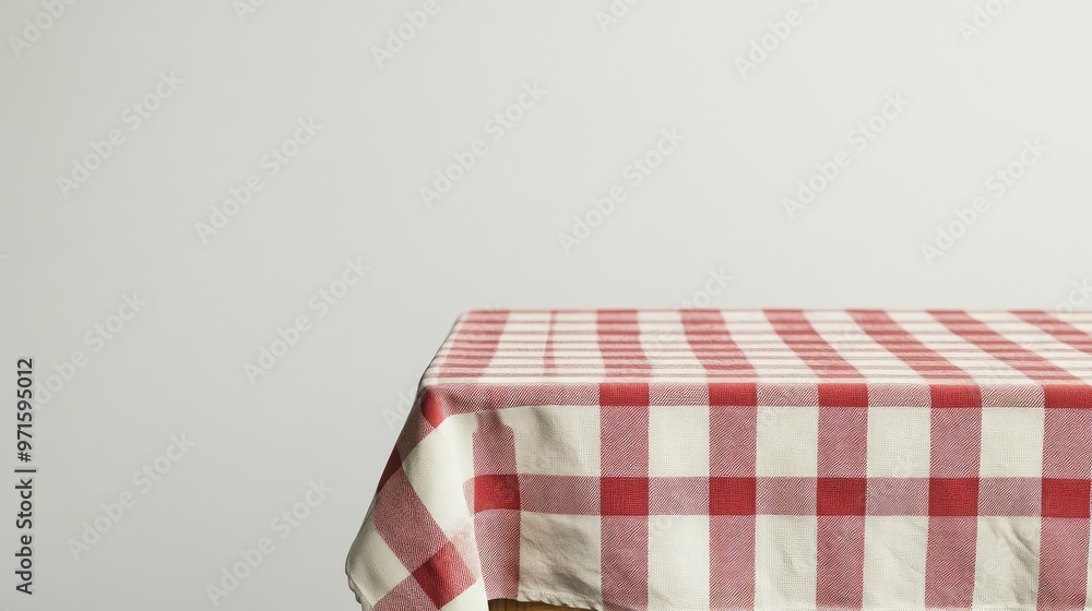 Checkered Tablecloth on Wooden Table. Checkered Tablecloth on Wooden Table.