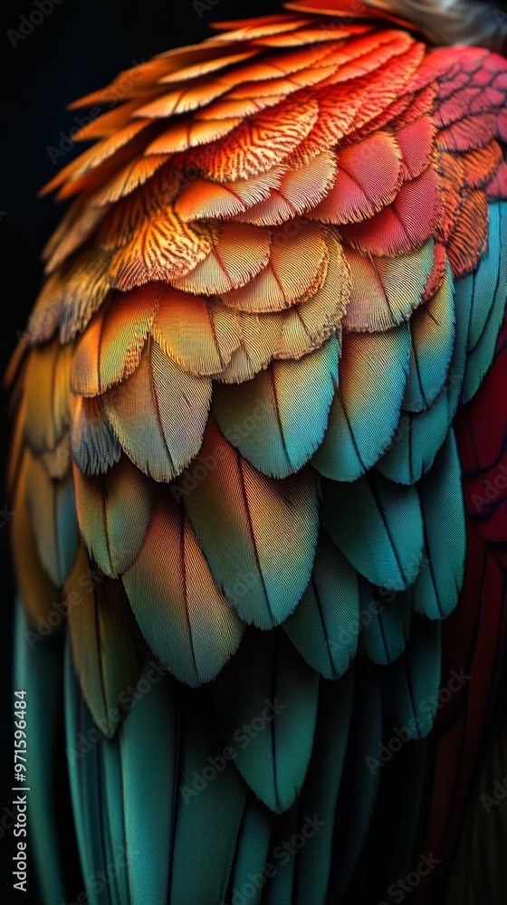 Fototapeta premium Colorful macaw feathers creating vibrant animal background