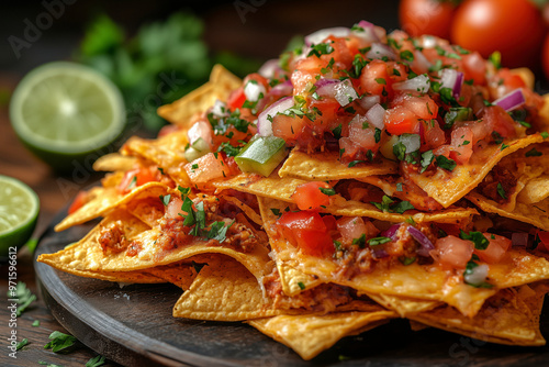 Nachos. Crispy tortilla chips piled with melted cheese, jalape?os, salsa, and often topped with beef or beans.