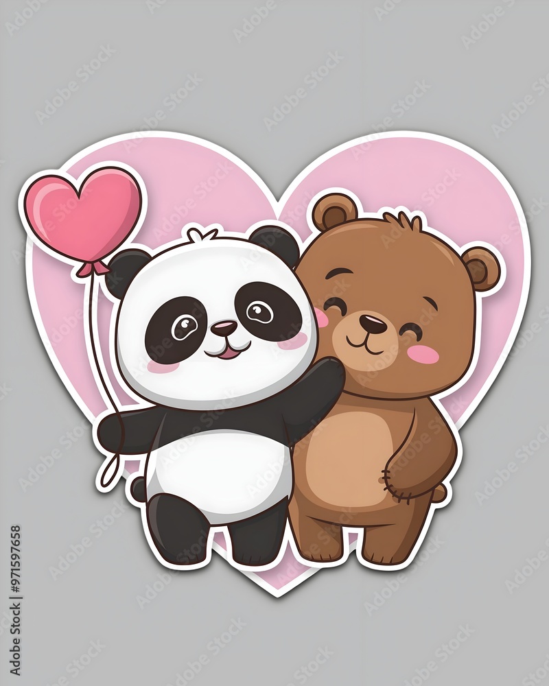Naklejka premium bear and panda love sticker