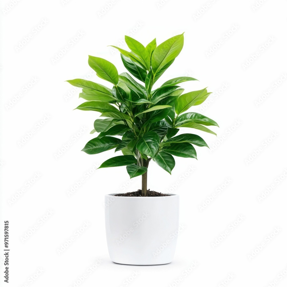 Green Indoor Plant in White Pot Isolated on White Background