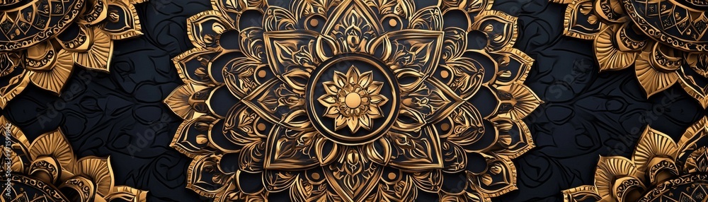 Golden Mandala on Black Background, 3D Rendered, Digital Art, Mandala, Abstract, Gold Golden Mandala on Black Background, 3D Rendered, Digital Art, Mandala, Abstract, Gold