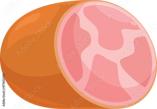 Cartoon style icon of appetizing smoked ham, traditional meat product for breakfast sandwich or festive dinner