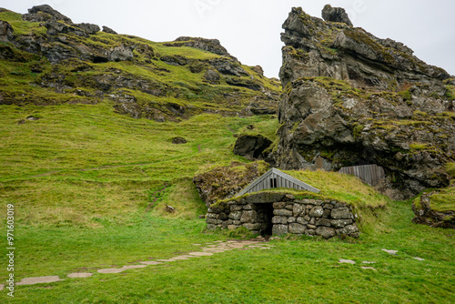 Iceland cave house and dragin wood ladder