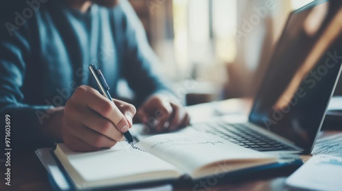 Closeup of Person's Hand Writing in a Notebook