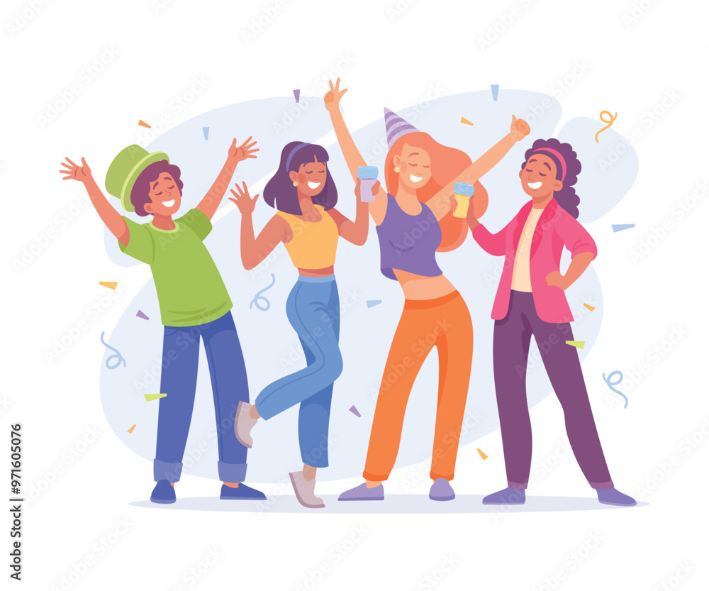 Obraz premium Holiday with Group of Man and Woman Cheering Vector Illustration