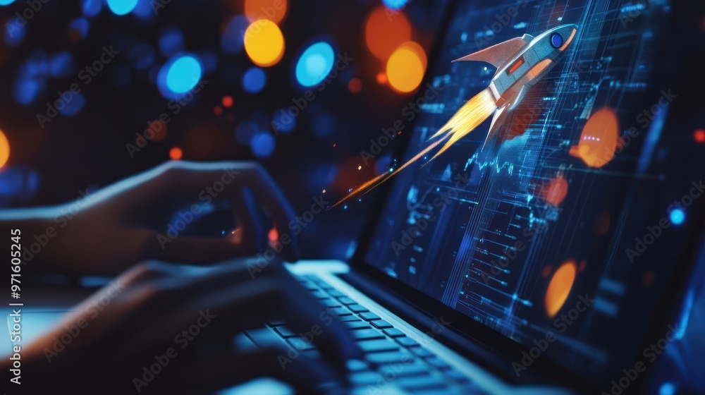 Laptop Rocket Launch: A Digital Business Takeoff Laptop Rocket Launch: A Digital Business Takeoff