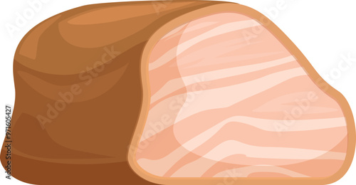 Cartoon drawing of a smoked ham, showcasing the appetizing pink color and juicy texture of the meat