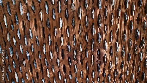 Quadro su tela Detail of a photograph of the surface of a threshing floor made of wood and sharp stones
