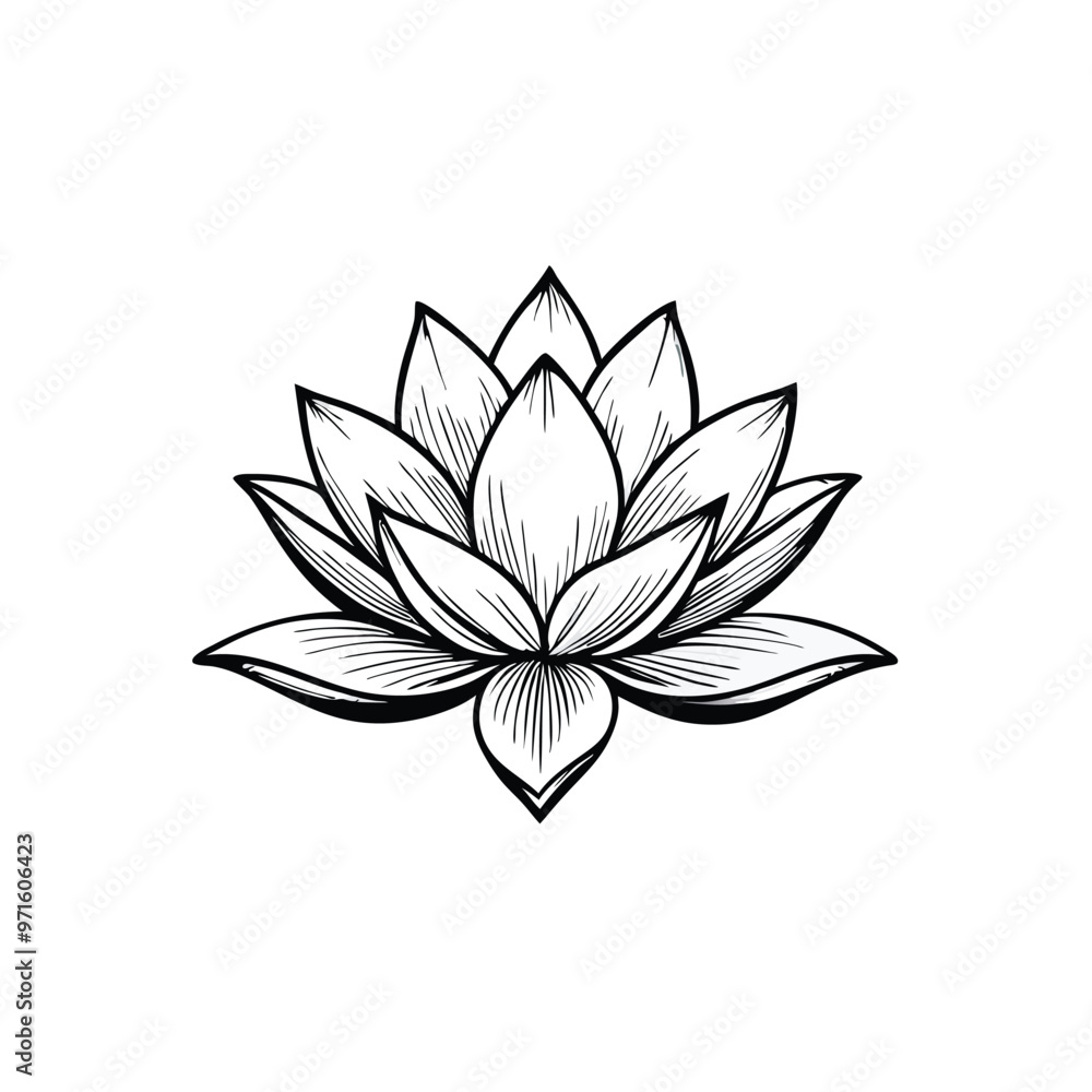 Fototapeta premium a lotus lily water flower in a vintage woodcut engraved etching style silhouette vector art illustration, 