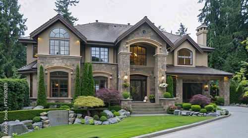 Luxurious Stone and Wood Mansion with Landscaped Gardens