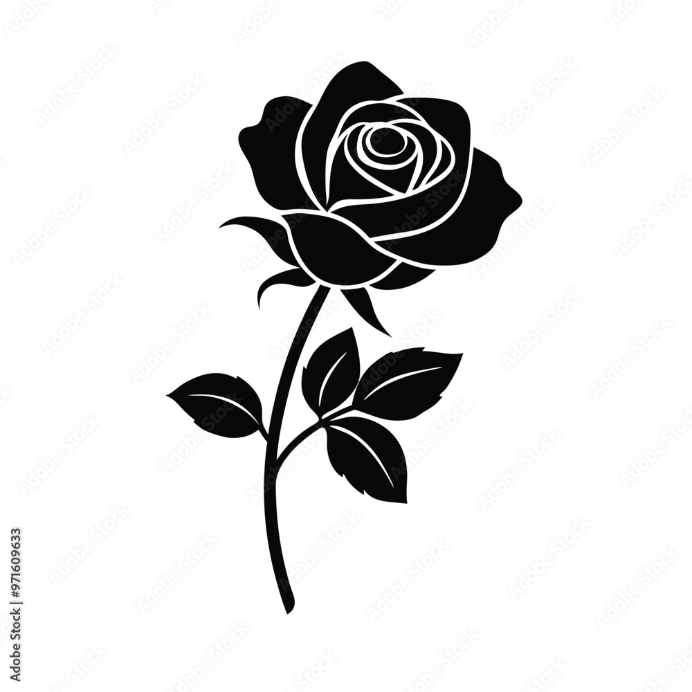 a rose silhouette vector art illustration, isolated white background a rose silhouette vector art illustration, isolated white background