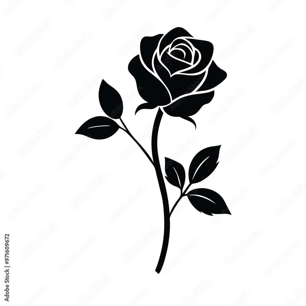 a rose silhouette vector art illustration, isolated white background a rose silhouette vector art illustration, isolated white background