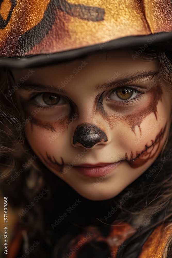 Little girl wearing festive costume fun on Halloween trick or treat night Little girl wearing festive costume fun on Halloween trick or treat night