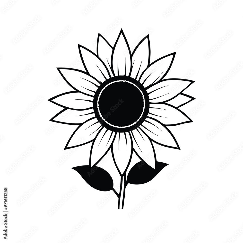 Fototapeta premium a sunflower silhouette vector art illustration, isolated white background