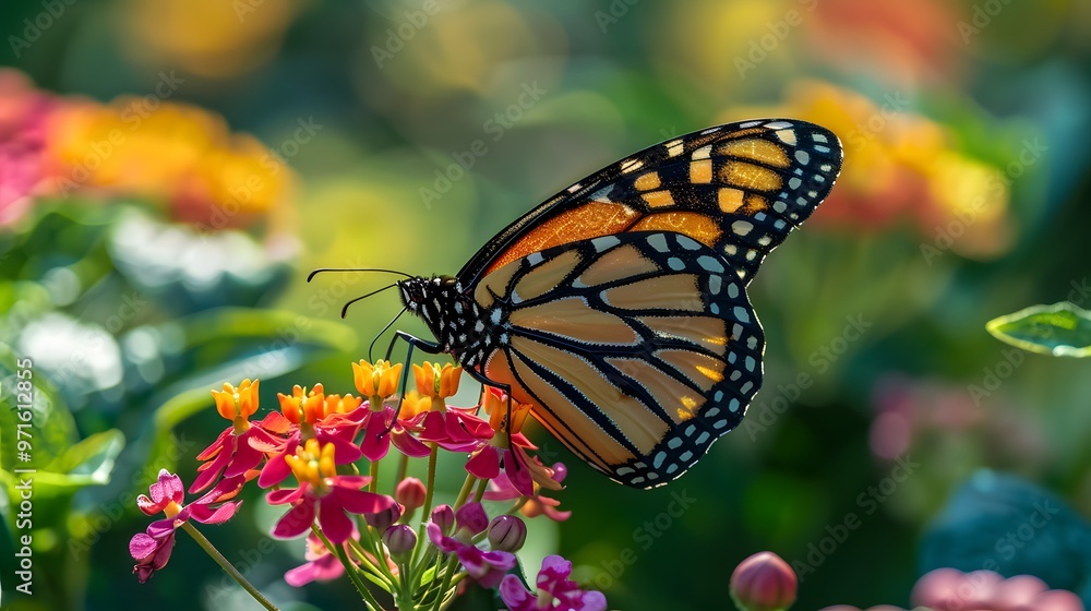 Monarch Butterfly on Pink Flowers in Vibrant Garden for Nature or Wildlife Photography
Monarch Butterfly on Pink Flowers in Vibrant Garden for Nature or Wildlife Photography