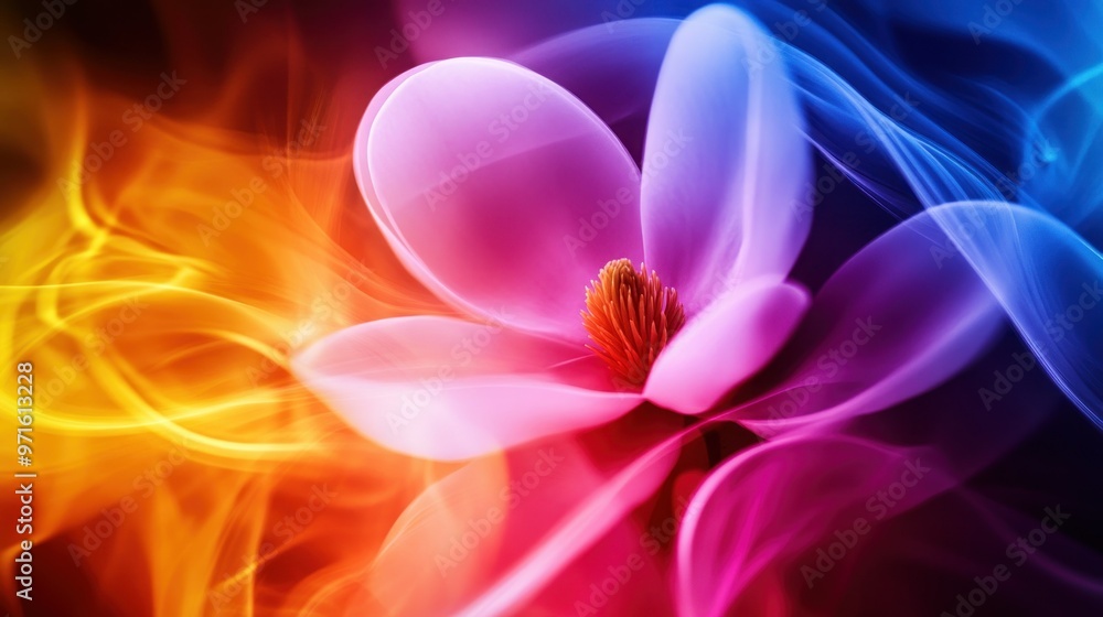 A vibrant, abstract representation of a flower with colorful, flowing patterns. A vibrant, abstract representation of a flower with colorful, flowing patterns.