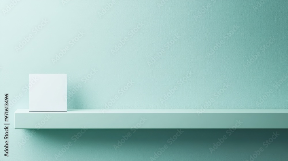 Minimalist scene featuring a white object on a shelf against a soft green wall. Minimalist scene featuring a white object on a shelf against a soft green wall.