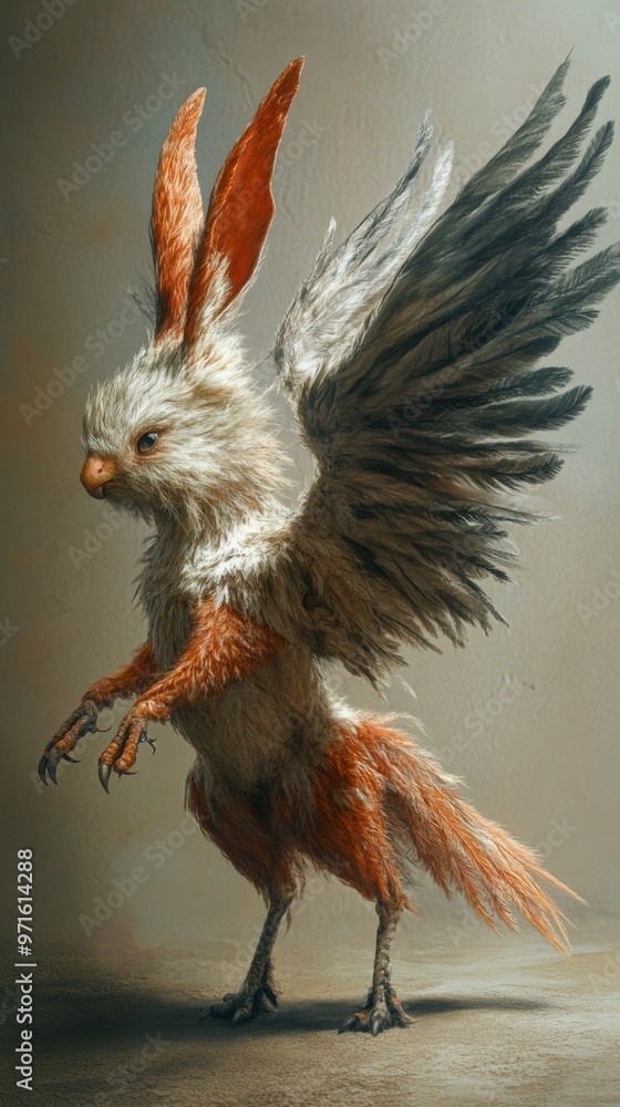 Mythical griffin creature standing proudly spreading its wings Mythical griffin creature standing proudly spreading its wings