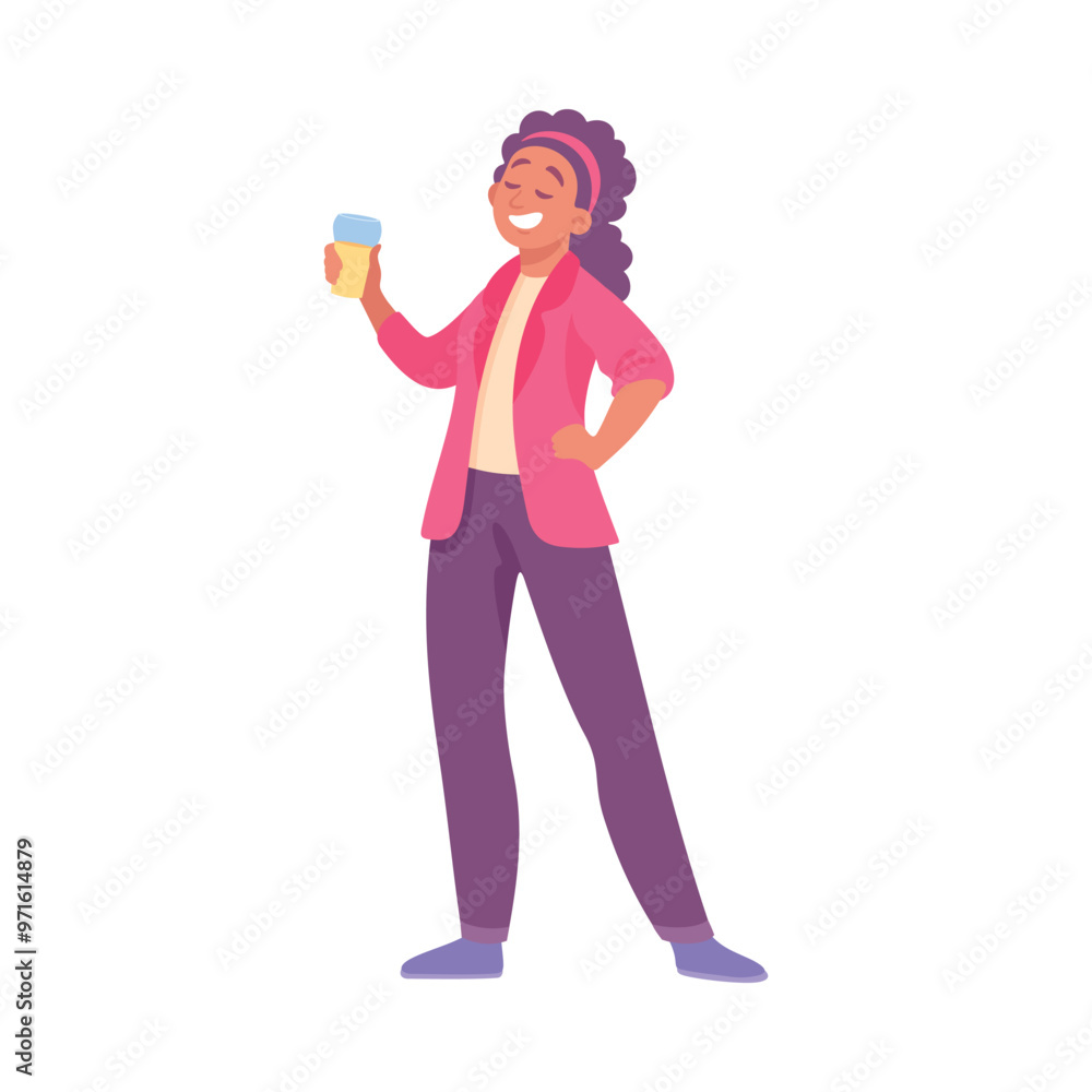 Holiday with Woman Character with Drink Cheering Vector Illustration Holiday with Woman Character with Drink Cheering Vector Illustration