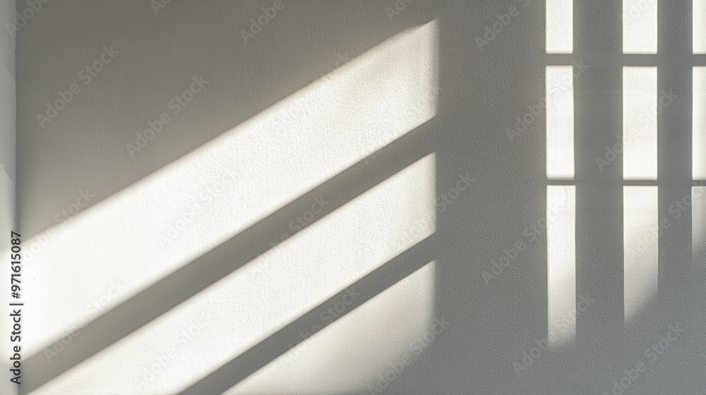 Fototapeta premium Soft shadows cast on a textured wall, creating a serene and minimalist atmosphere.