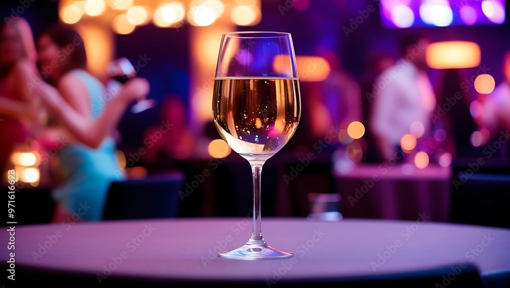 Elegant Social Event with White Wine Glass - Vibrant Party Ambiance Background Elegant Social Event with White Wine Glass - Vibrant Party Ambiance Background