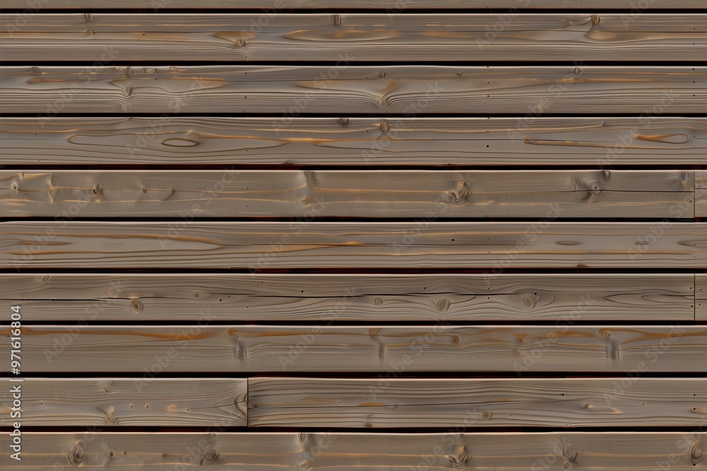 Obraz premium Wooden siding panel wall with horizontal planks, showcasing natural wood grain and texture. The wood appears weathered with a grayish-brown hue.