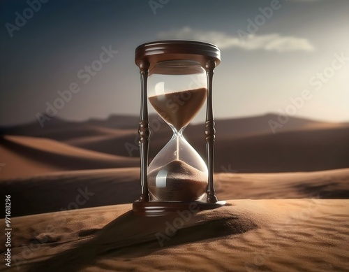 Time Is Running: Sand Clock on Desert