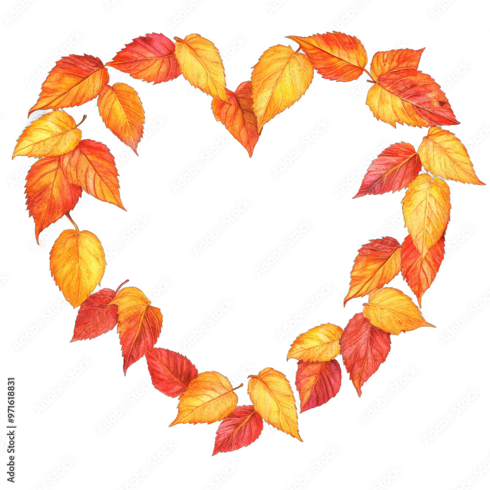 Fototapeta premium Autumn leaves heart frame on transparent background, vector illustration