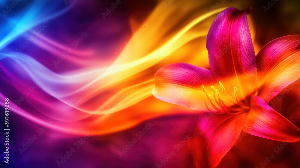 A vibrant flower with colorful waves, creating a visually striking and artistic composition. A vibrant flower with colorful waves, creating a visually striking and artistic composition.