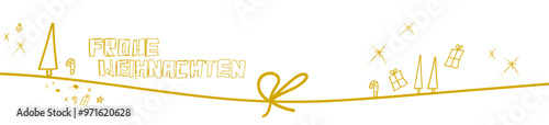 Frohe Weihnachten Text Gruß Band gold Banner Schleife Sterne