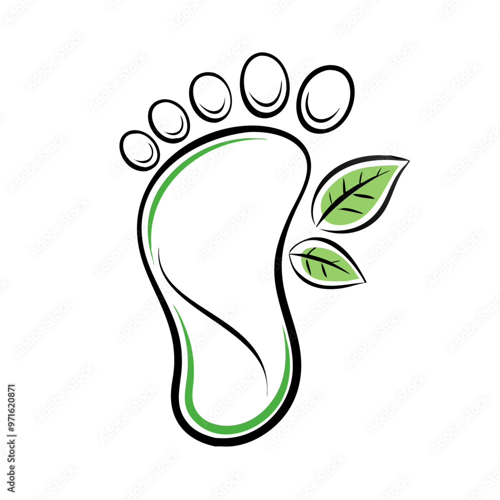 Eco-friendly footprint icon with leaf design in green Eco-friendly footprint icon with leaf design in green