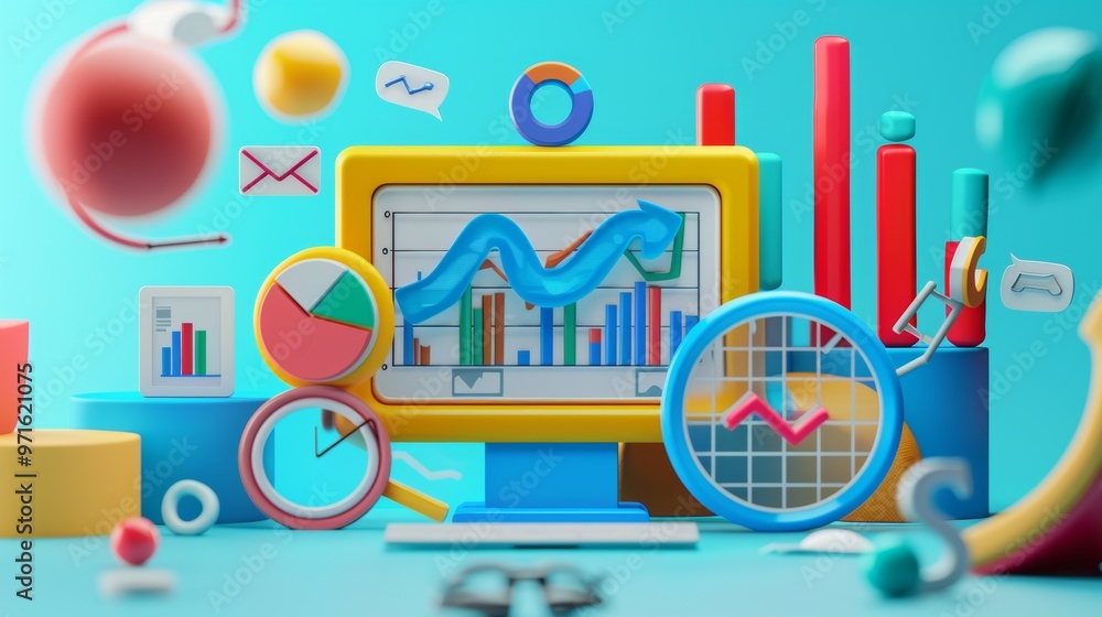 Vibrant Digital Analytics and SEO Marketing Visualization on Computer Screen Vibrant Digital Analytics and SEO Marketing Visualization on Computer Screen