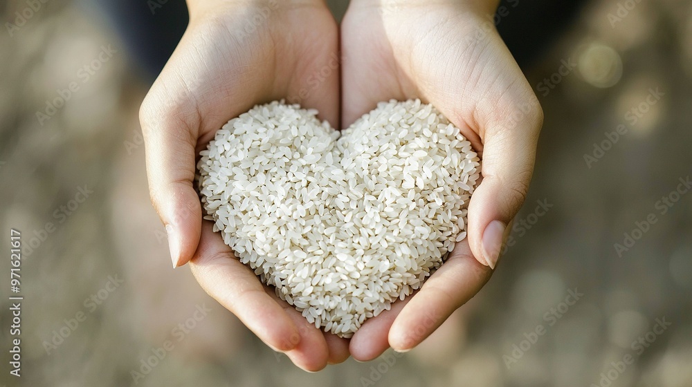 A person cradling a heart-shaped rice mound in their hands A person cradling a heart-shaped rice mound in their hands
