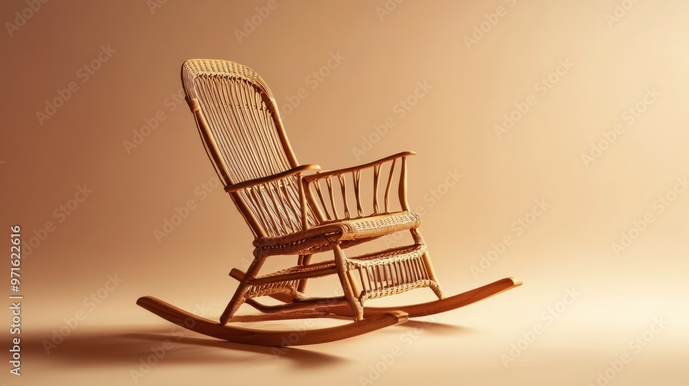 A classic wooden rocking chair set against a warm gradient background. A classic wooden rocking chair set against a warm gradient background.