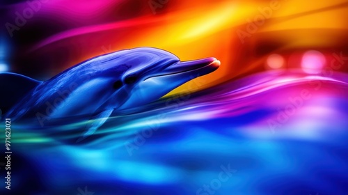 Wallpaper Mural A vibrant dolphin swimming through colorful waves, showcasing beauty and tranquility. Torontodigital.ca