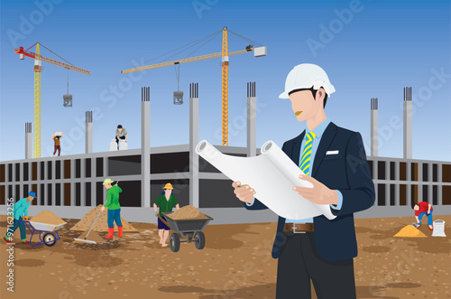 One engineer is inspecting the construction work.vector design