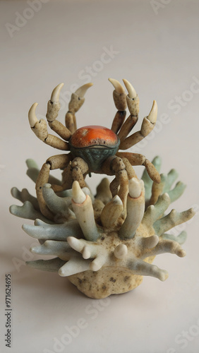 Rusty Guard Crab (Trapezia bidentata) residing in antler coral (Acropora cervicornis); Maui, Hawaii, United States of America photo