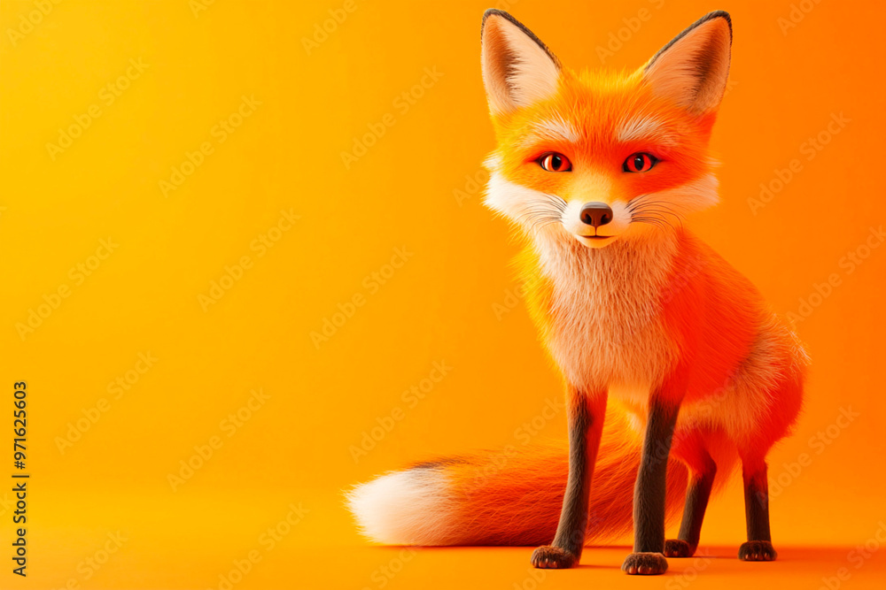 Fototapeta premium Fox standing against a bright orange background