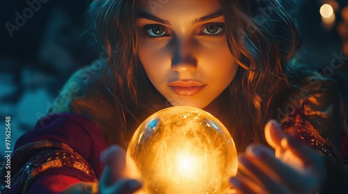 Mystical Fortune Teller Gazing into a Crystal Ball photo