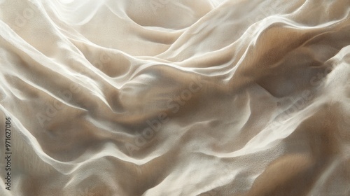 Abstract Beige Draped Fabric with Textured Surface