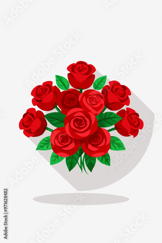 Circular Floral Frame with Red Roses and Leaves, Romantic Decoration