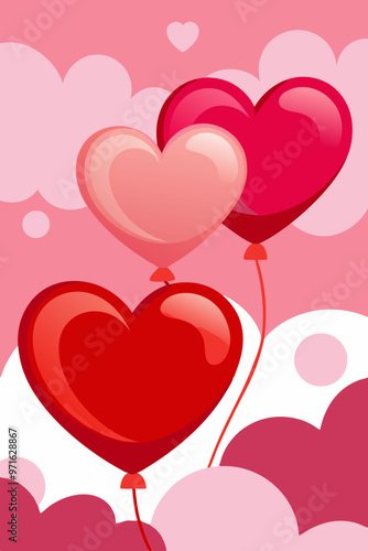 Heart Balloons in Pink Cloudy Sky, Romantic Valentine’s Day Decoration
